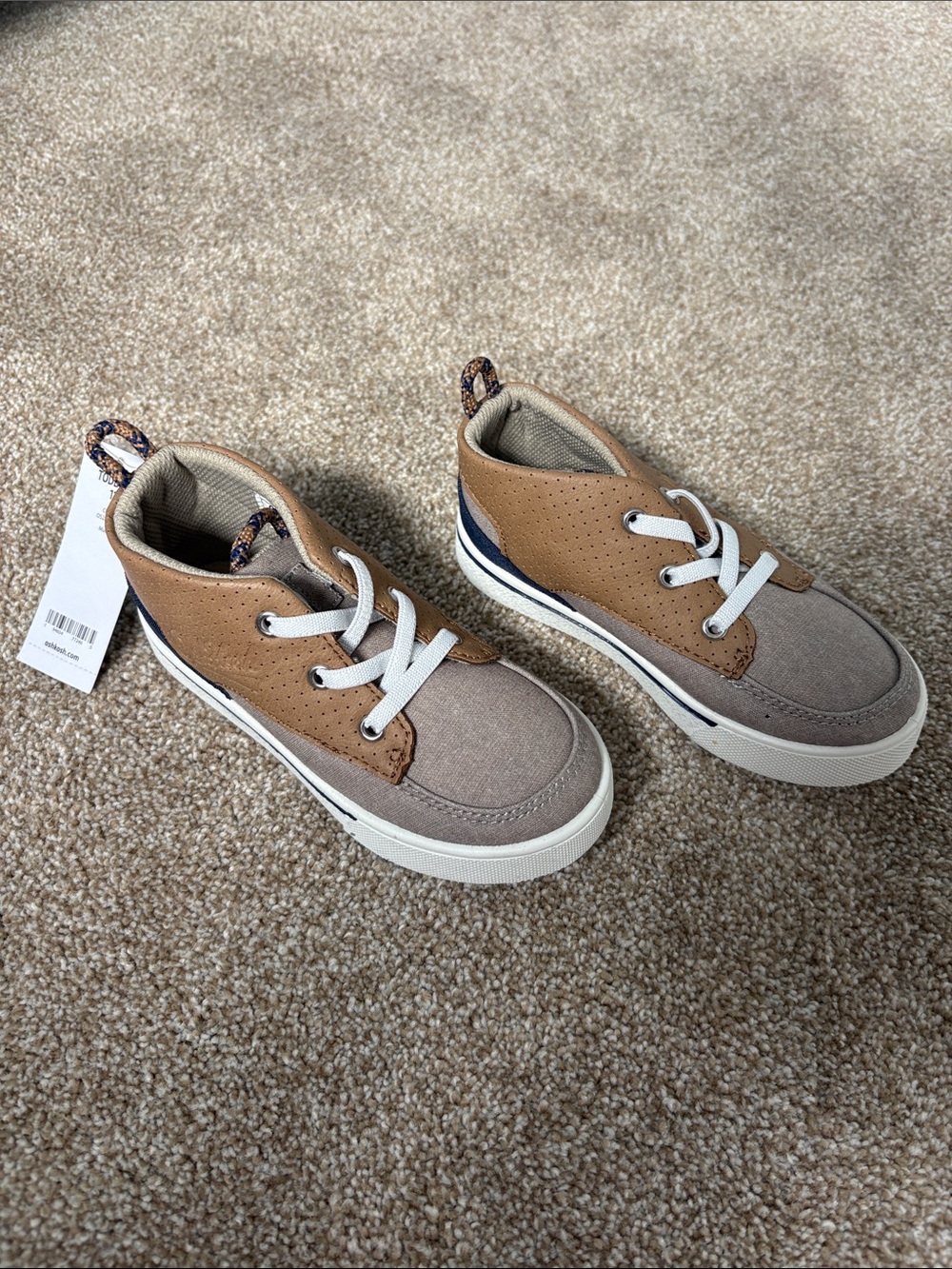NWT 11 Toddler Boy OshKosh B'gosh Tan and Gray Kids High-Top Sneakers